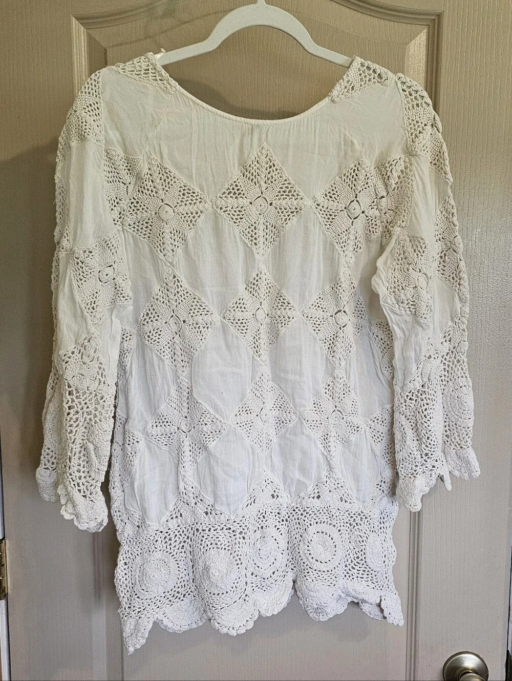 Free People Clarissa Crochet White Long Sleeve Top Medium